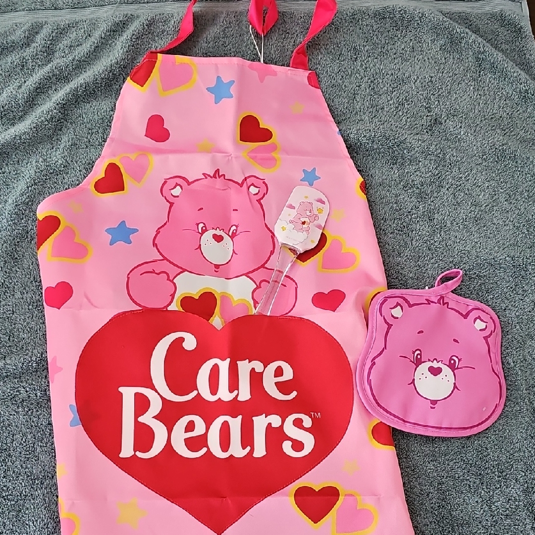 Care Bears Pink Apron, Pot Holder, And Spatula.